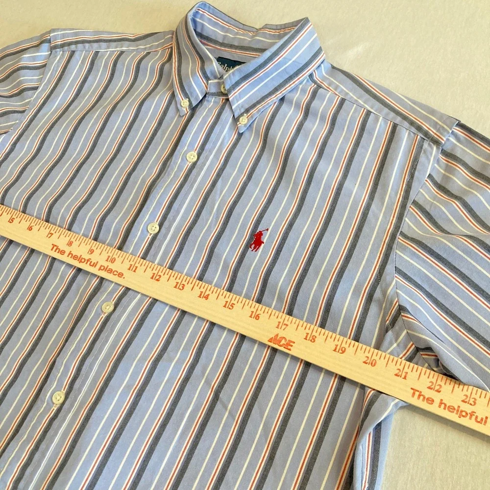 Polo Ralph Lauren Mens Medium Classic Fit Short Sleeve Striped Button Down Shirt
